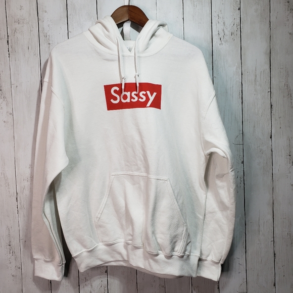 Gildan Tops - New! Gildan White Pullover Hoodie Red "Sassy"